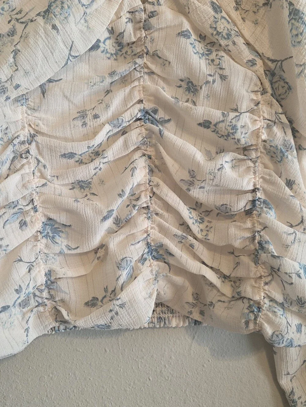 Free People Final Rose Blouse V-Neck Ruched Long-Sleeve Boho Cottage Sz XS